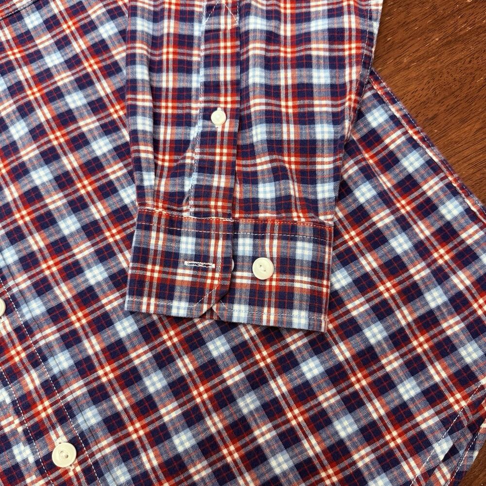 LL Bean Plaid Long Sleeve Button Up Shirt Men's Medium Slightly Fitted Red Blue - Picture 3 of 9